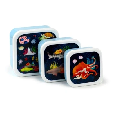 Afbeelding van Puckator Set van 3 opbergdozen voor lunch en snack M/L/XL Zeedieren Marine Kingdom