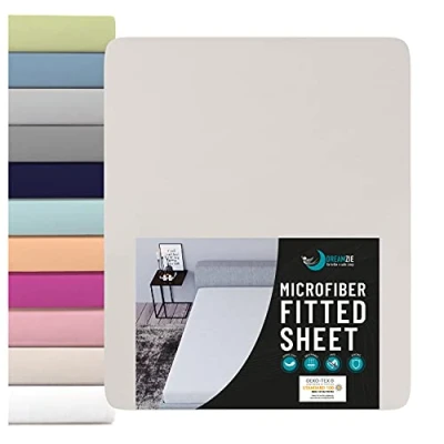 Afbeelding van Hoeslaken Dreamzie, 100% polyester, voor matrassen 80 x 190/200 cm beige gecertificeerd zonder chemicaliën voelt fluweelzacht aan &amp; met elastische hoekflapjes