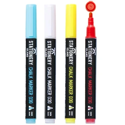 Afbeelding van STATIONERY ISLAND uitwisbare vloeibare krijtmarker, marker, gekleurde glasmarker, 3 mm, 4 stuks