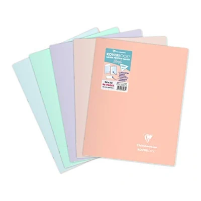 Afbeelding van Clairefontaine 981481C Koverbook Blush notitieboek, 96 pagina&#039;s, 24 x 32 cm, grote ruiten, 90 g, met 2 enveloppen, envelop van polypropyleen, ondoorzichtig, tweekleurig, willekeurige kleurkeuze