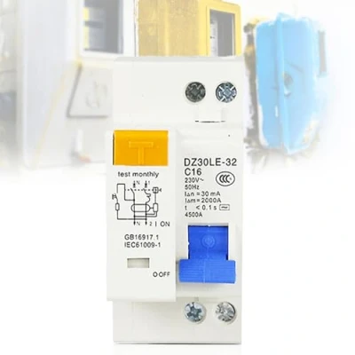 Afbeelding van Fi stroomonderbreker 16 A, AC 230 V 30 mA C16 1P+N, DIN railmontage, overbelastingsbeveiliging, aardlekschakelaar met overstroombeveiliging, FI/LS schakelaar