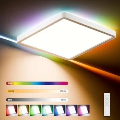 Afbeelding van LQWELL® Plafonnier LED à Intensité Variable avec Télécommande, 24W, 2500LM, 3000 6500K, RGB, éclairage de Plafond Plat Carré IP44 pour Salon, Chambre, Salle Manger, Balcon, Couloir, 300x40mm