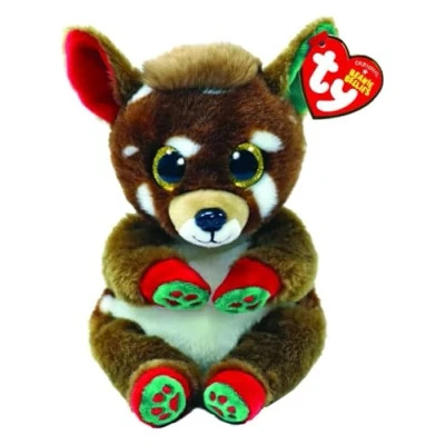 Afbeelding van Ty pluche dier Beanie Bellies Special Christmas Rendier Juno Bruin Man met zachte buik en glinsterende gouden ogen De knuffelige dieren 20 cm 41040