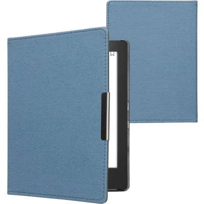 Afbeelding van kwmobile E reader hoesje geschikt voor Kobo Aura H2O Edition 1 hoes flip case met magneetsluiting Ereader cover Denim design in blauw
