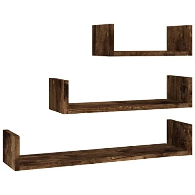 Afbeelding van vidaXL Display wandplanken 3 stuks gerookte eik bewerkt hout