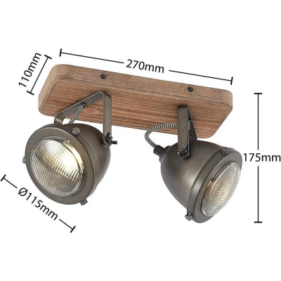 Afbeelding van Lindby buitenspot 2lichts metaal, hout H: 17.5 cm GU10 zwart, bruin