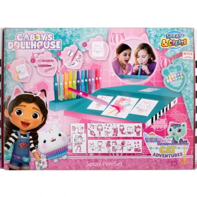 Afbeelding van Gabby&#039;s Dollhouse Spray Pen Set Desktop Box (GD23368) Kleurstiften voor Kinderen Tekenset met Gekleurde Blaas Pennen en Tekensjablonen