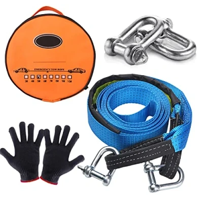 Afbeelding van Sleeptouw voor de auto, noodgevallen, 9 ton, breukvastheid, 5 m x cm, drievoudig versterkt lusuiteinde veiligheid met anti slip handschoenen en opbergtas (update)