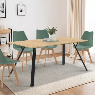 Image de Table à manger industrielle bois et noir 6 personnes 160 cm