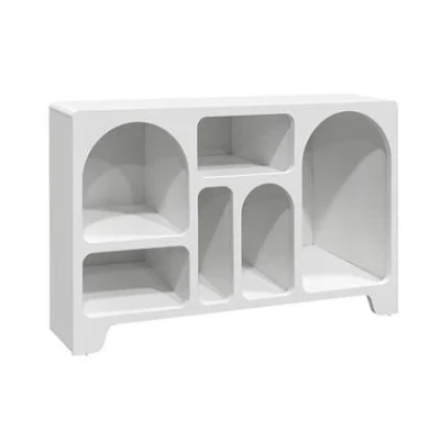 Afbeelding van sweeek Wit houten 6 vaks organisch dressoir, 120cm