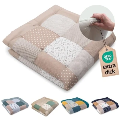 Image de tapis d&#039;éveil ULLENBOOM pour bébé 120x120 cm 100% OEKO TEX Fabriqué dans l&#039;UE, épais rembourré SABLE Idéale comme de jeux bébé, motricité et sol enfant