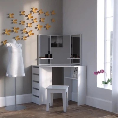 Afbeelding van Vicco Hoek kaptafel Arielle, Wit, 110 cm