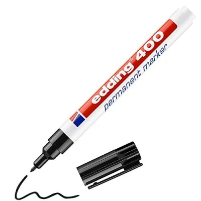 Image de edding 400 Marqueur permanent noir 1 stylo pointe ronde fine mm sèche vite, résiste à l&#039;eau et aux frottements pour carton, plastique, bois, métal, verre