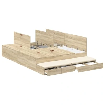 Afbeelding van vidaXL Opslagbedframe Sonoma eiken Bewerkt hout 160 x 200 cm