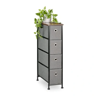 Afbeelding van Relaxdays Nisrek met 4 laden van stof, industrieel design, commode woonkamer, 76 x 20 48 cm, bruin/grijs