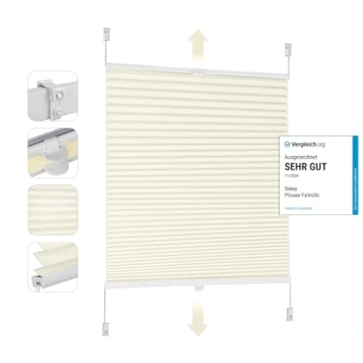 Afbeelding van Sekey Plisségordijn Klemmfix zonder boren, 90 x 120 cm voor deur en raam, ondoorzichtig, inkijkbescherming, zonwering, plissé, breed, beige