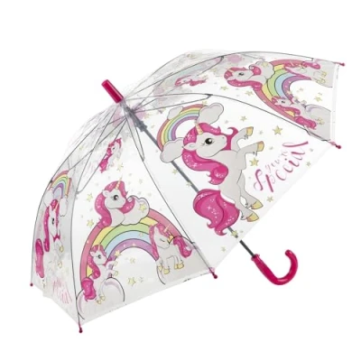 Afbeelding van Idena 50115 Paraplu voor kinderen, kunststof, transparant, eenhoorn, met handmatige opening, diameter 83 cm, lengte ca. 66 snoeproze, Snoep Roze