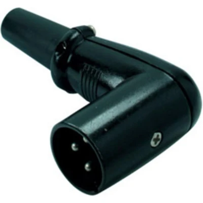 Afbeelding van XLR 3 pins (m) haakse connector met rubberen trekontlasting / zwart