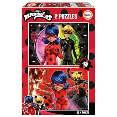 Afbeelding van Educa Miraculous Ladybug Puzzelset voor kinderen met 48 stukjes, 28 x 20 cm, aanbevolen vanaf 4 jaar (19968)