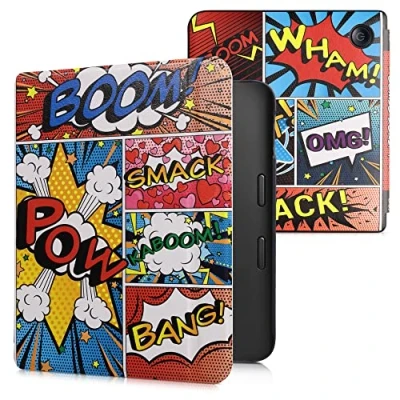 Afbeelding van kwmobile E reader hoesje geschikt voor Kobo Libra 2 hoes flip case met magnetische sluiting Ereader cover Stripboek design in meerkleurig