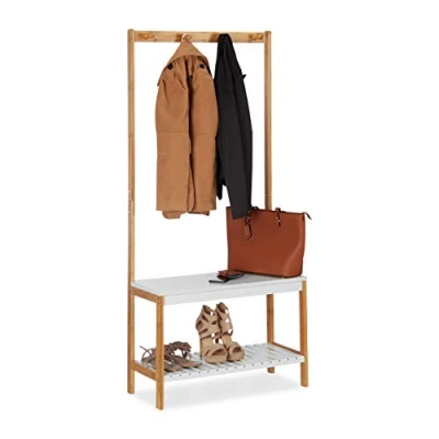 Afbeelding van Garderobe standaard met schoenenrek en jashaken