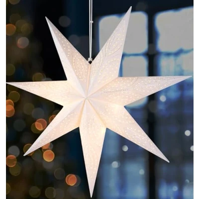 Afbeelding van BRUBAKER Kerstster van papier, 60 cm, om op te hangen, led adventsster voor raamdecoratie, 3D papieren ster met timerfunctie, hangende ster, verlicht batterij, wit