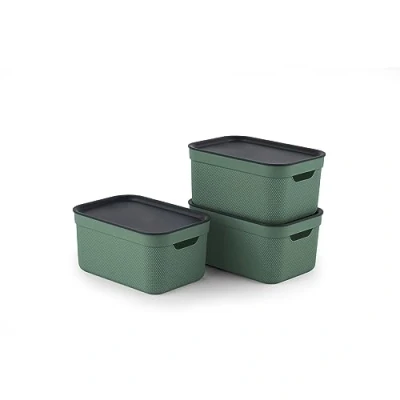 Afbeelding van Jive Dekobox set van 3 opbergdozen 5 liter met deksel, kunststof (gerecycled PP), groen/antraciet, x (26,5 18,5 13,2 cm)