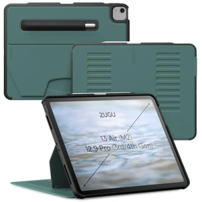 Afbeelding van Zugu case iPad Air 13 (M2) 2024 &amp; Pro 12.9 (3rd/4th Gen) 2018/2020 oersterke luxe flip over volledige 360˚ bescherming met multifunctionele standaard functie geschikt voor Apple Pencil Pine