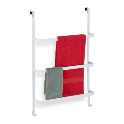 Afbeelding van Relaxdays handdoekrek deur badkamer handdoekhouder staal zonder boren 3 stangen