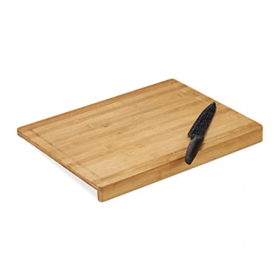 Afbeelding van Relaxdays Bamboe snijplank, aanslagrand, sapgroef, keukensnijplank, antibacterieel, naturel, 3,5 x 45 35 cm