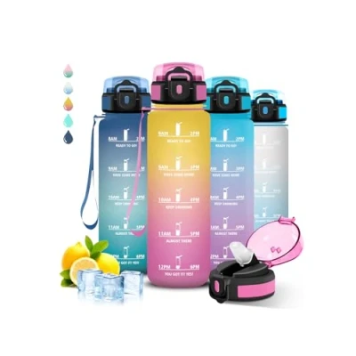 Afbeelding van gourde de sport 1 l, avec paille, facile à nettoyer, anti fuite, peut être transportée vous, bouteille d&#039;eau motivante, pour la randonnée, le fitness, yoga