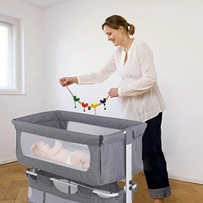 Afbeelding van THINFAR Cododo wieg met matras en muggennet, 2 in 1, babybed voor baby&#039;s van 0 tot 36 maanden, opvouwbaar babybed, beweegbaar, logeerbed 92 x 58 70 87 cm