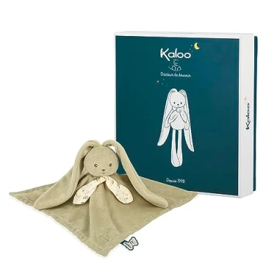Image de Kaloo Lapinoo Doudou Lapin Vert Peluche Bébé Carré 30 x cm Bi Matières Viscose et Velours Côtelé Très Doux Boîte Cadeau Dès la Naissance, K218016