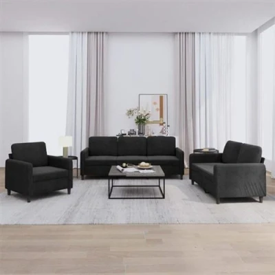 Image de vidaXL Ensemble de canapés 3 pcs noir velours