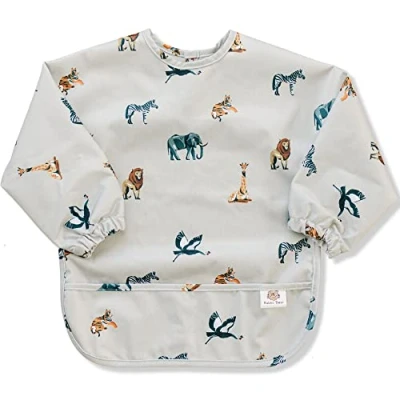 Afbeelding van Bubba Bear® Babyslabbetjes Met lange mouwen LED speencape Mouwloos Waterdicht Voor het voeden van baby&#039;s en vangen voedsel, Beige safari, 6 36 maanden, Safari