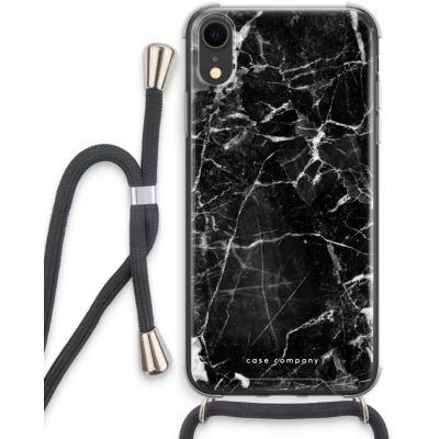 Afbeelding van Case Company® hoesje met Koord geschikt voor iPhone XR Zwart Marmer Telefoonhoesje Extra Bescherming aan alle Kanten en Over de Schermrand