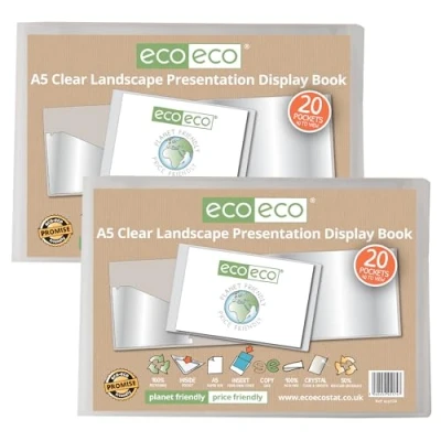 Afbeelding van eco 2 stuks A5 presentatiemap 50% gerecycled met 20 kunststof hoezen transparant liggend formaat Eco174 x