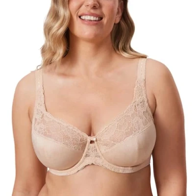 Afbeelding van Delimira Damesbeha, grote maat, minimaliserend, met beugel, kant, niet gevoerd, Beige