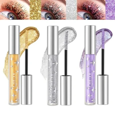 Afbeelding van Pakivs Set van 3 glanzende en wimpermascara&#039;s, kleuren, duurzame waterdichte parelmoermascara, sneldrogend, oogmake up voor cosplay, feest
