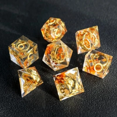 Afbeelding van DND the Lord of Rings Dobbelstenen Set D4 D6 D8 D10 D% D12 D20 Handgemaakte D&amp;D Hars Scherpe Rand voor Dungeons and Dragons Pathfinder Rollenspellen RPG MTG Tafelspellen met geschenkdoos