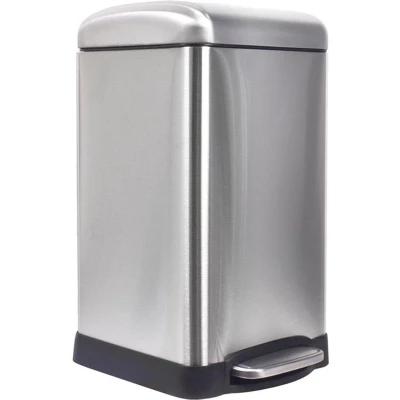 Afbeelding van Perel metalen pedaalemmer met uitneembare emmer, solide voet en antislippedaal, ideaal voor thuis op kantoor, inhoud 20 liter, vierkant 45,5 x 28 34 cm, grijs geborsteld metaal