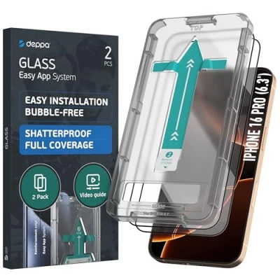 Afbeelding van Deppa [2 pièces] Verre Trempé iPhone 16 Pro (6.3&#039;) [Couverture Complète] Avec Kit d’Installation Facile Film de Vitre Protection écran screen [Guide en Vidéo]