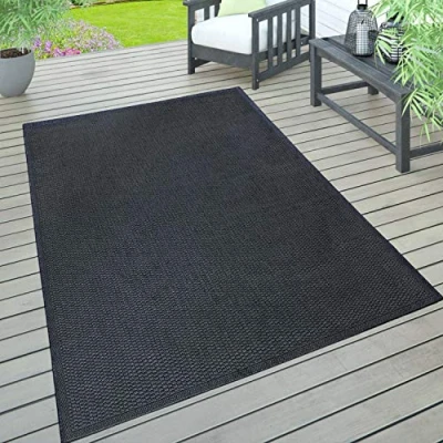 Afbeelding van vloerkleed voor binnen en buiten, terras balkon, weerbestendig effen met structuur, Maat:80x150 cm, Kleur:Marineblauw