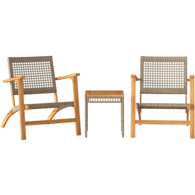 Afbeelding van 3 delige Bistroset poly rattan en massief acaciahout beige