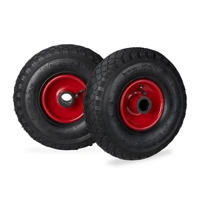 Afbeelding van 2 stuks steekwagenwiel 3.00 4, compleet wiel met stalen velg, asdiameter 25 mm, reservewiel, zwart/rood