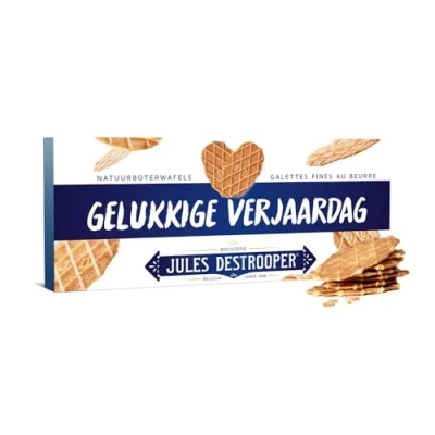 Afbeelding van Jules Destrooper Natuurboterwafels koekjes in geschenkdoos &quot;Gelukkige verjaardag&quot; 100g
