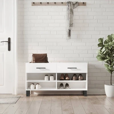 Afbeelding van Schoenenbank 102x35x55 cm bewerkt hout hoogglans wit