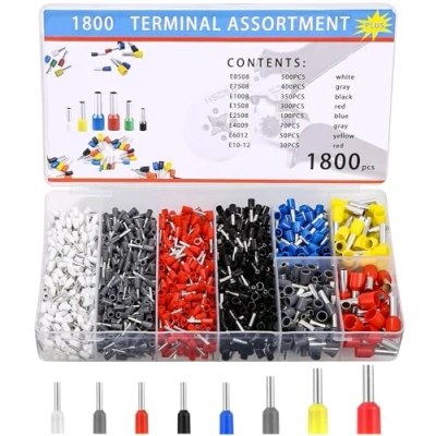 Afbeelding van 1800 geïsoleerde kabeluiteinden, set, 0,5 mm² 10 mm², krimpkabelschoenen, adereindhulzen, kabeluiteinden voor het aansluiten van draden