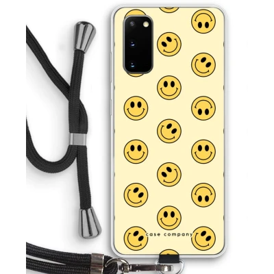 Afbeelding van Case Company® hoesje met Koord geschikt voor Samsung Galaxy S20 Smiley N2 Telefoonhoesje Zwart Bescherming aan alle Kanten en Over de Schermrand