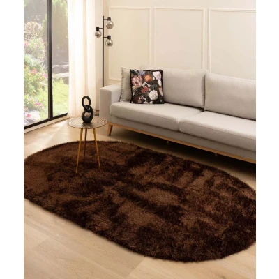 Afbeelding van Ovaal Hoogpolig Vloerkleed Velvet Posh Donkerbruin 200x300 Cm